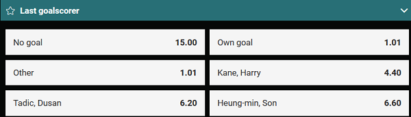 Wie scoort laatst in de wedstrijd Ajax - Tottenham bij b-Bets?
