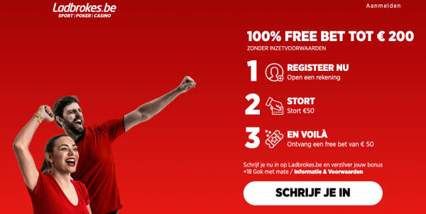 De Ladbrokes Welkomstbonus bestaat een een Free bet tot €200