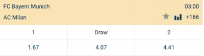 Odds Bayern - AC Milan in de ICC