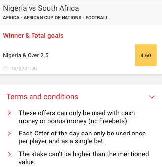 verhoogde quoteringen kwartfinale africa cup Nigeria - Zuid Afrika