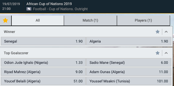 Quoteringen Senegal - Algerije in de finale van de AFCON