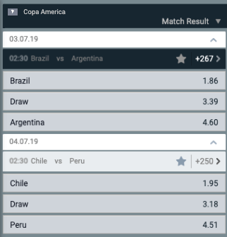 quoteringen halve finale Copa America: Brazilie Argentinie