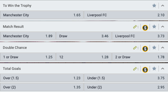 Liverpool - Manchester city quoteringen in de FA Community Shield cup