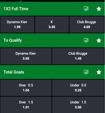 Gokken op Club Brugge - Dynamo Kiev odds Champions League kwalificatie