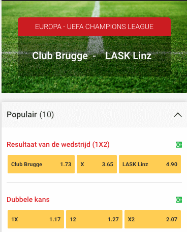 Wedden op Club Brugge - LASK Linz quoteringen