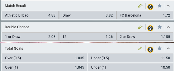 Gokken op Athletic - Barca met odds