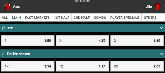 Ajax - Lille odds in de Champions League.