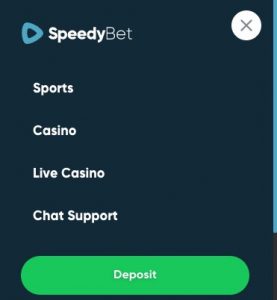 Speedybet Mobiel menu