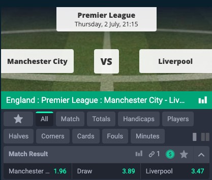 Dit zijn de odds Manchester City - Liverpool