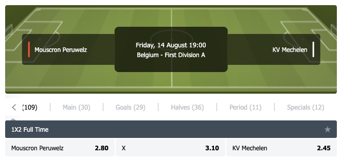 Mouscron - Mechelen 14 augustus odds speedybet