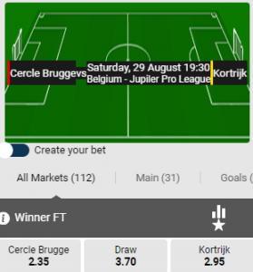 de odds bij Cercle Brugge - Kortrijk