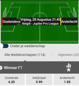 Goede odds bij Oostende tegen Anderlecht