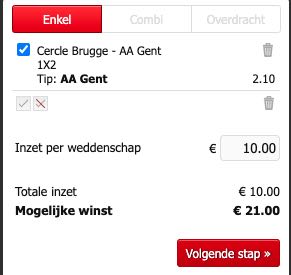 Zo ziet een bet slip eruit op Bingoal