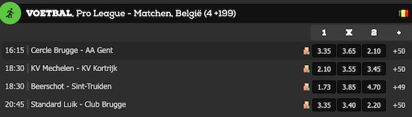 De odds marges op voetbal in de Pro League bij Bingoal zijn onder de 5%
