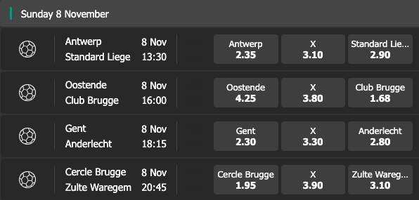 odds Jupiler Pro League 8 november
