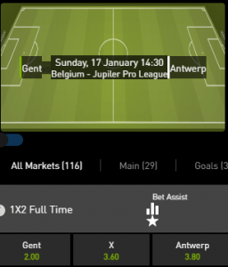 Wat zijn de odds bij de wedstrijd tussen Gent en Antwerp?