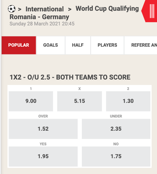 Wk kwalificatie odds tussen Roemenie en Duitsland