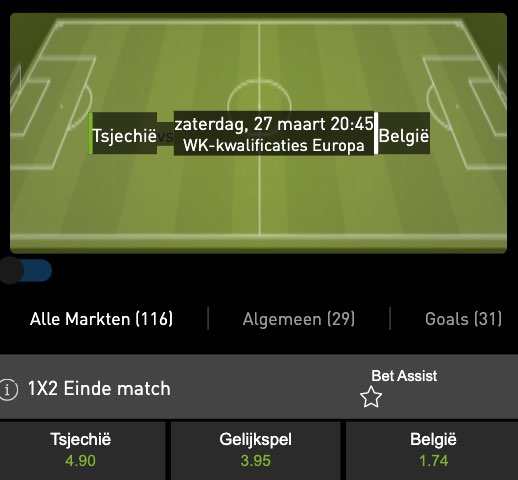 Tsjechie - Belgie odds WK kwalificatie