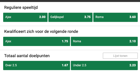 Ajax Roma odds EL