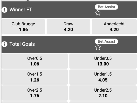 Club Brugge - Anderlecht odds Jupiler Pro League