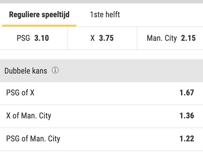 PSG - Manchester city halve finale odds CL