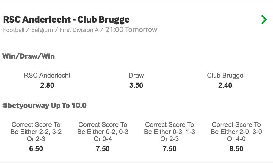 Anderlecht - Club Brugge playoffs 2021 odds
