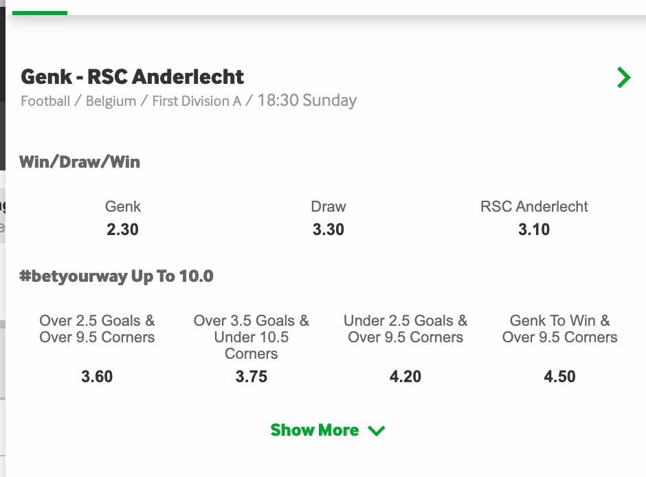 Genk - Anderlecht wedden odds 2021