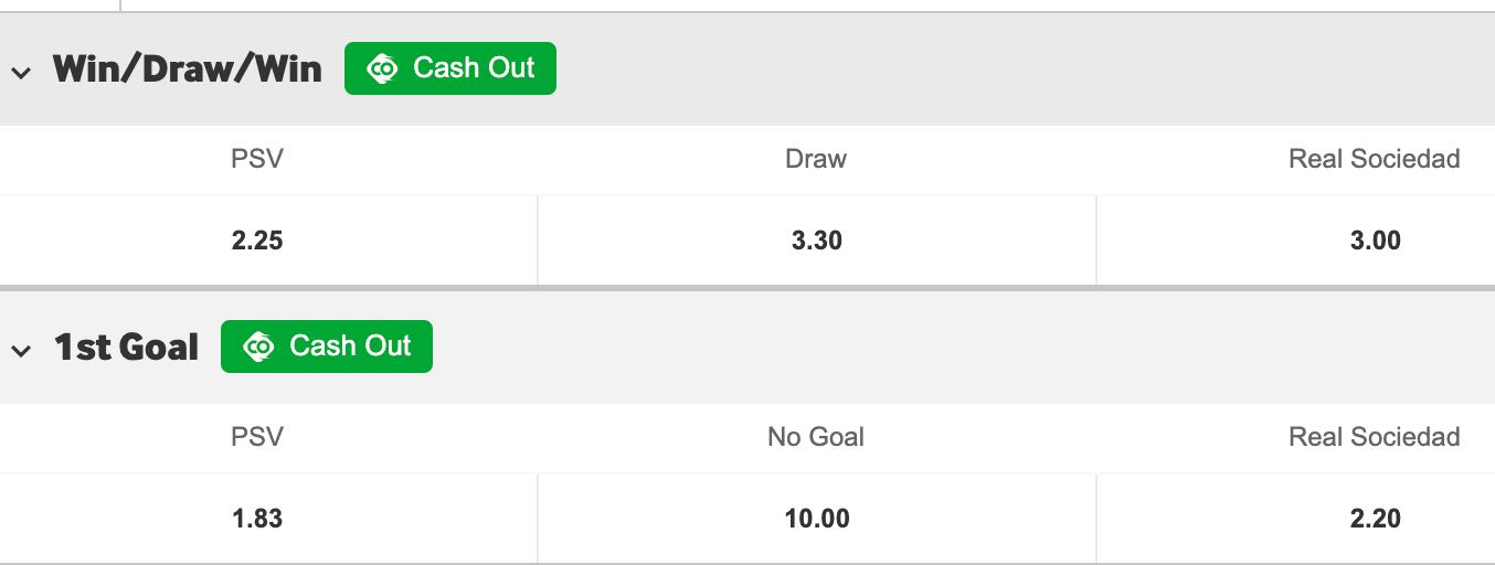 PSV - Real Sociedad EL odds