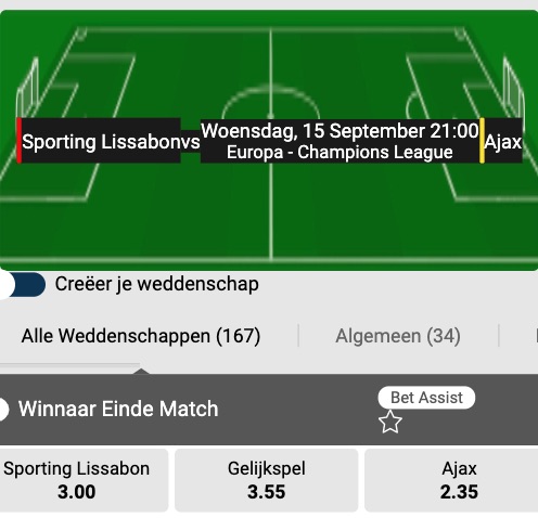 Sporting LIssabon - Ajax odds in de CL 2021