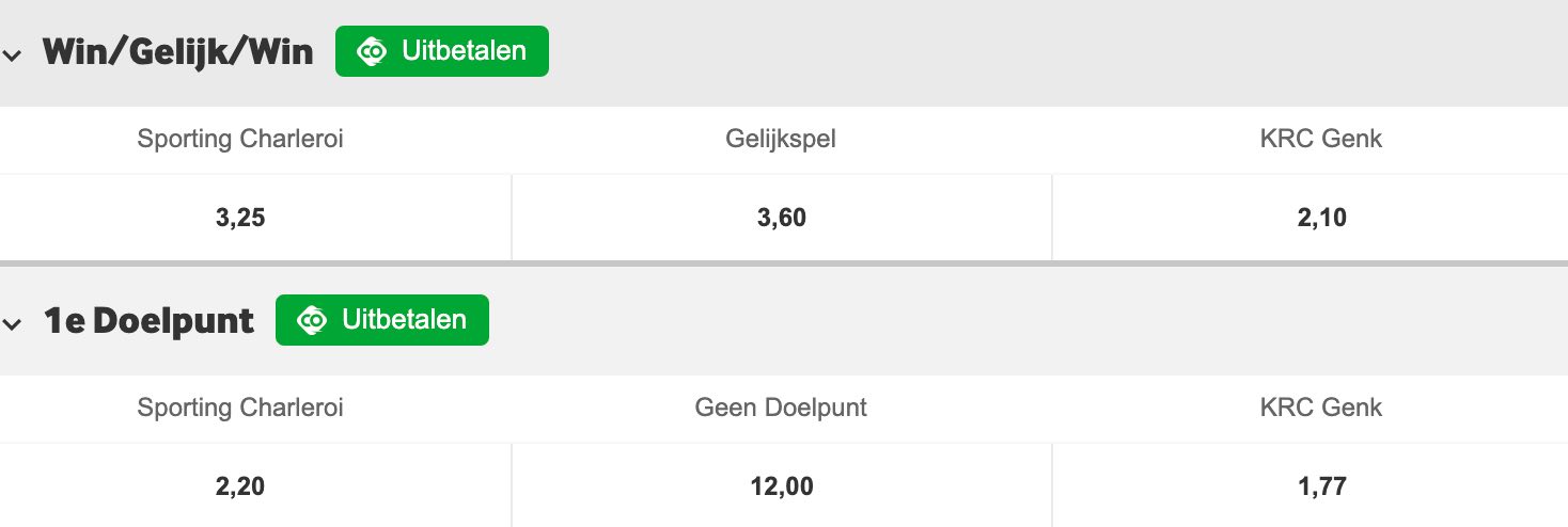 Charleroi - Genk odds bij Betway 2021