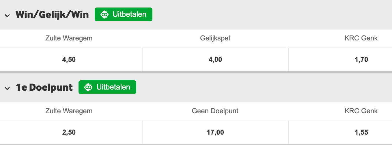 Zulte Waregem - Genk odds Jupiler League 2021