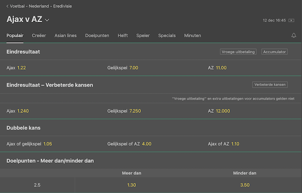odds ajax - az alkmaar