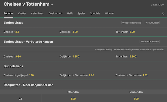 chelsea - hotspurs odds