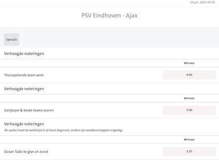 PSV Ajax Jack's special bet