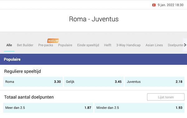 wedden op roma juventus