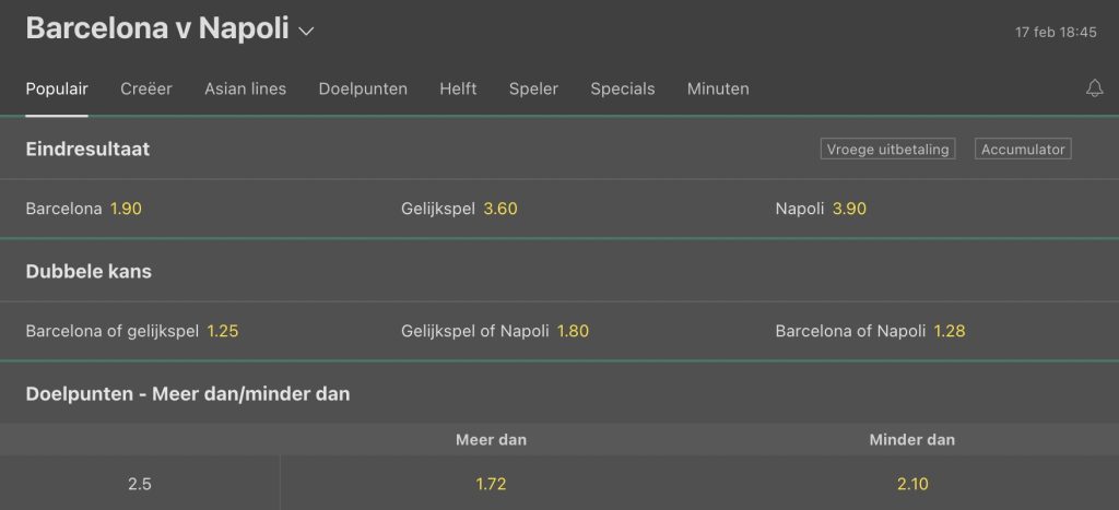 Barcelona vs Napoli odds