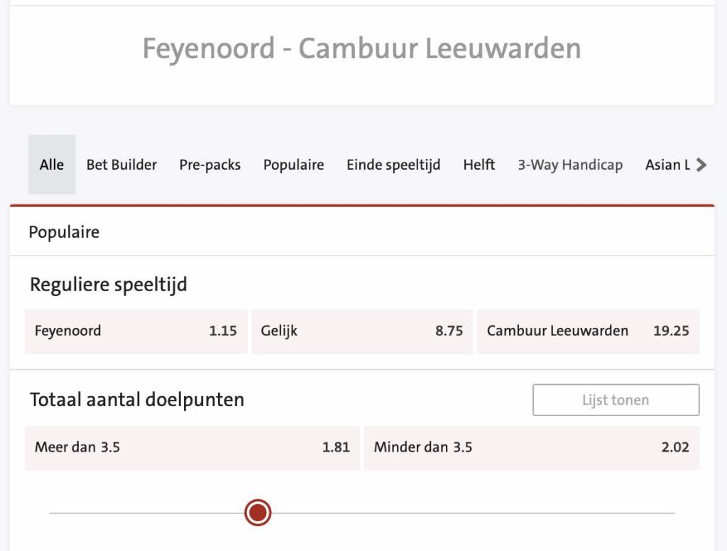 Feyenoord vs Cambuur odds