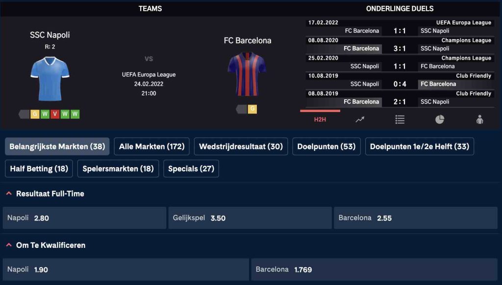 Napoli vs Barcelona odds