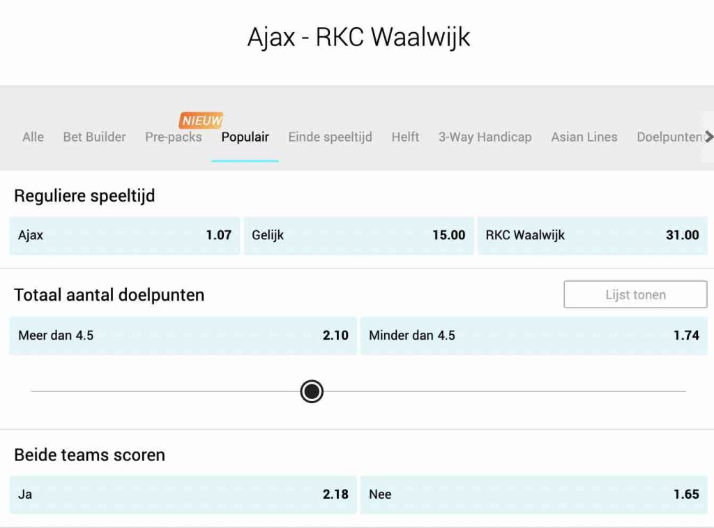 Ajax vs RKC Waalwijk odds