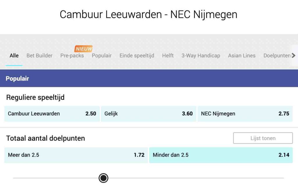 Cambuur Leeuwarden vs NEC  odds