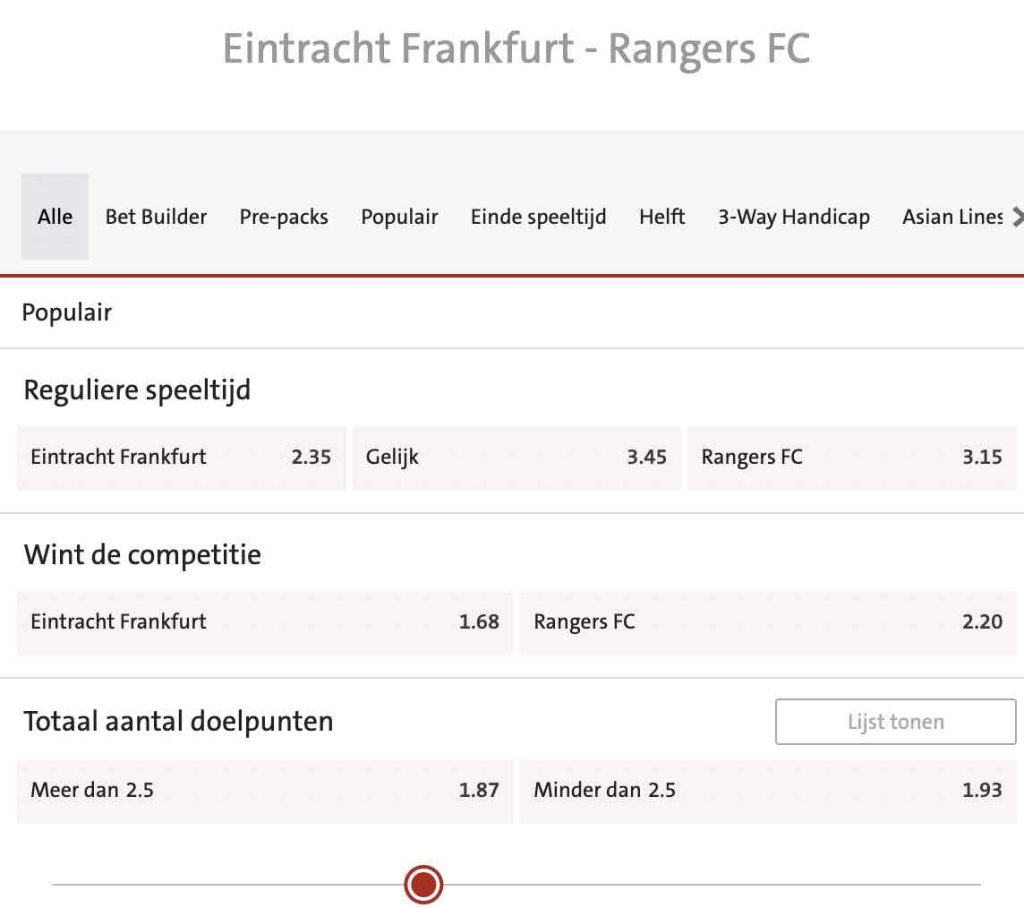Eintracht Frankfurt Rangers odds
