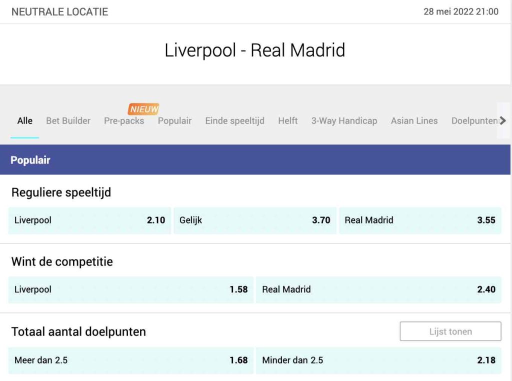 Liverpool - Real Madrid odds