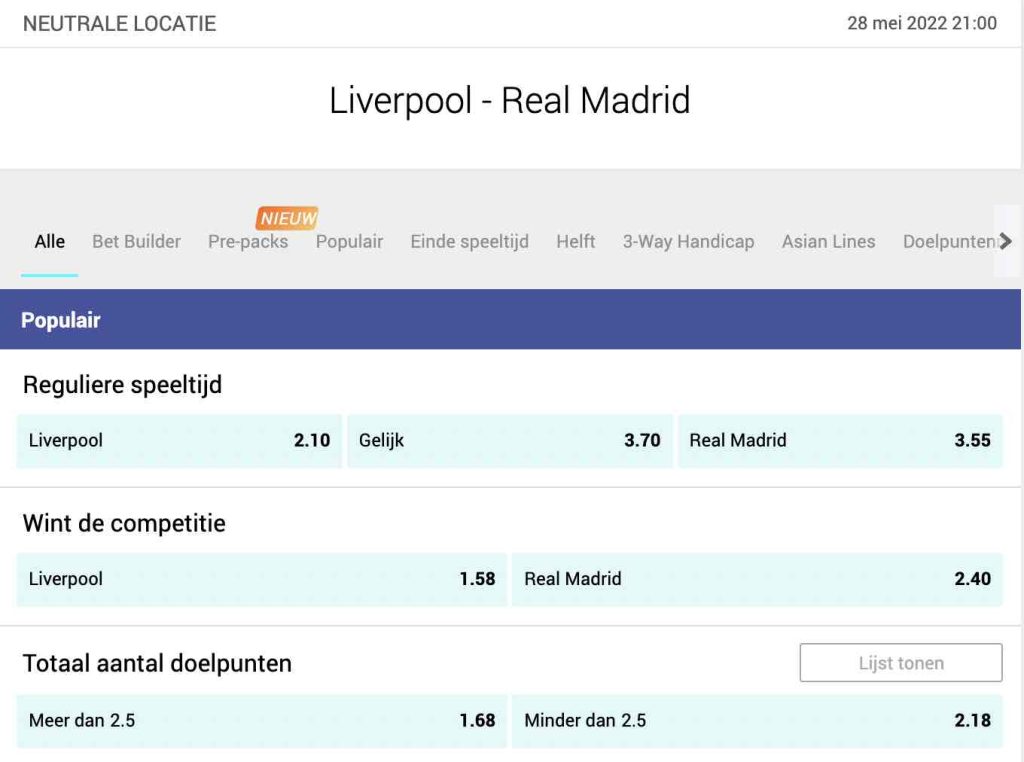 Liverpool - Real Madrid odds