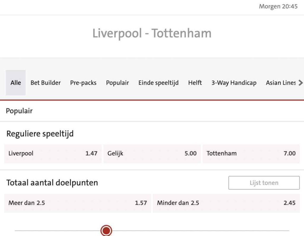 Liverpool Tottenham Hotspur odds