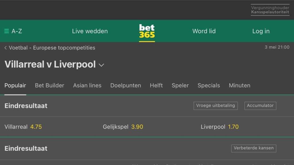 Villarreal - Liverpool odds