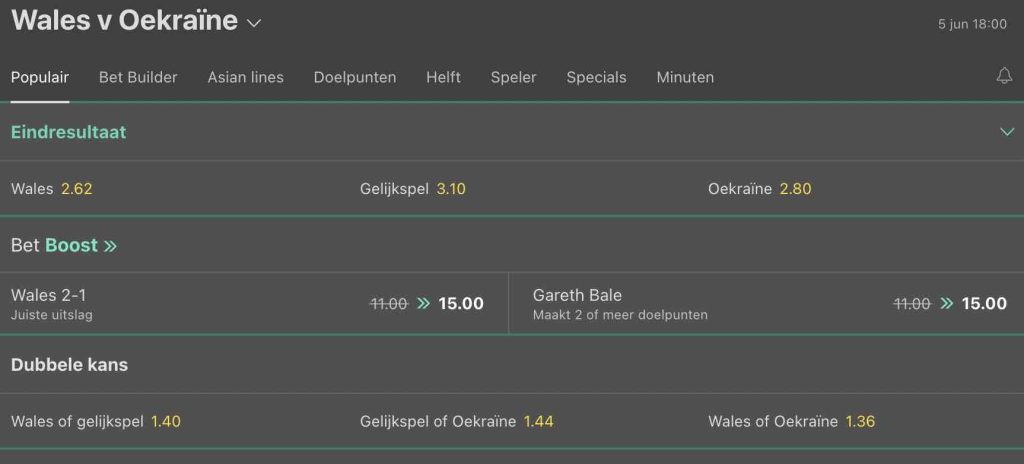 Wales - Oekraine odds