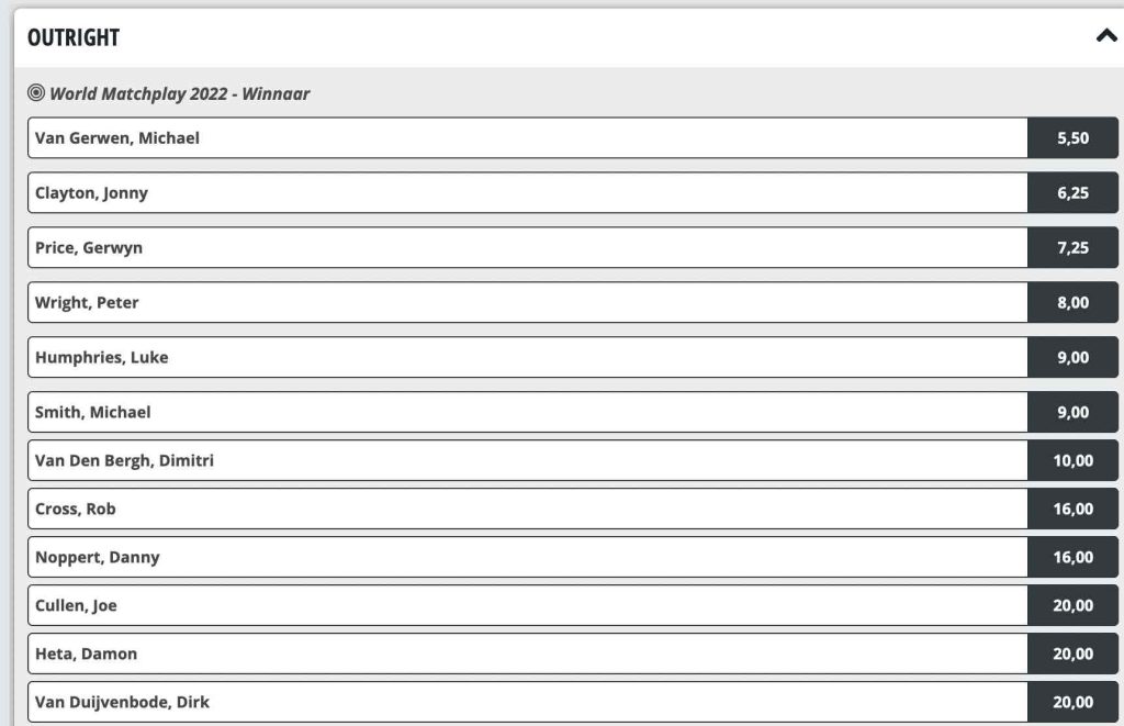 World Matchplay odds