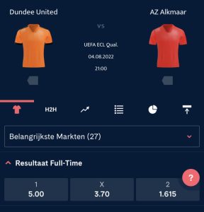 Dundee United - AZ odds