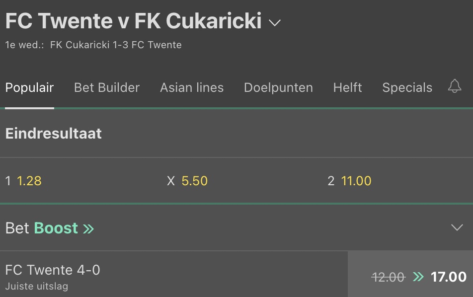 Twente - Cukaricki odds