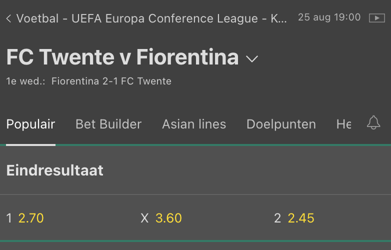 FC Twente Fiorentina odds
